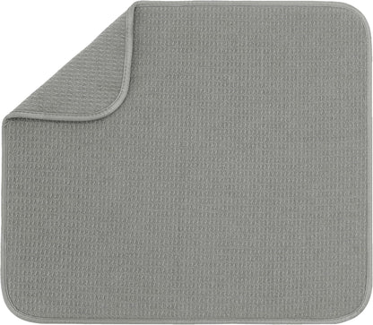 S&T INC. Dish Drying Mat - Absorbent Microfiber Kitchen Counter Pad | 16” x 18” | Large Grey