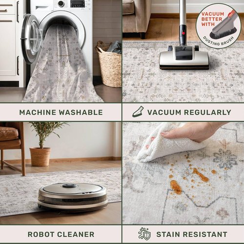 Light Gray Washable Runner Rug - Non-Slip & Stain Resistant 2x8 ft for Hallway or Kitchen Décor
