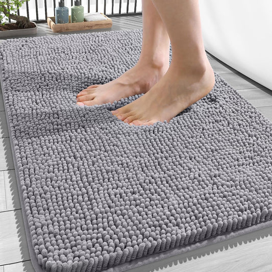OLANLY Bathroom Rugs - Extra Soft Chenille Bath Mats with Rubber Backing | Quick Dry, Machine Washable, 34x21, Grey