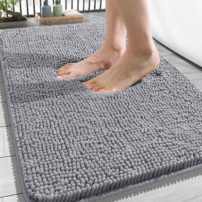 OLANLY Bathroom Rugs 34x21, Extra Soft Absorbent Chenille Bath Rugs, Rubber Backing Quick Dry, Machine Washable Bath Mats for Bathroom Floor, Tub and Shower, Home Decor Accessories, Grey