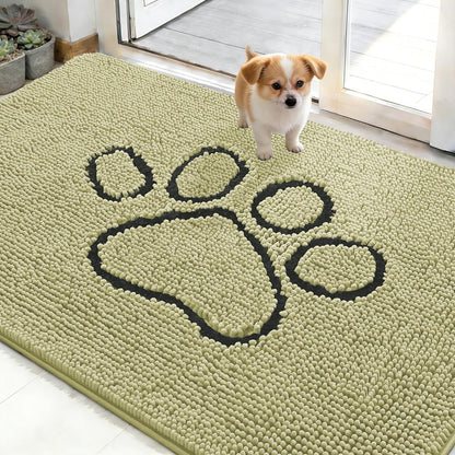 OLANLY Dog Door Mat - Absorbent Non-Slip Mud Mat for Paws | 48x30, Quick Dry Chenille, Vanilla