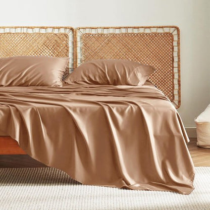 Bedsure Cooling Bed Sheets - Rayon from Bamboo, Breathable & Soft | Full Size, Deep Pocket Up to 16 Inches, Khaki