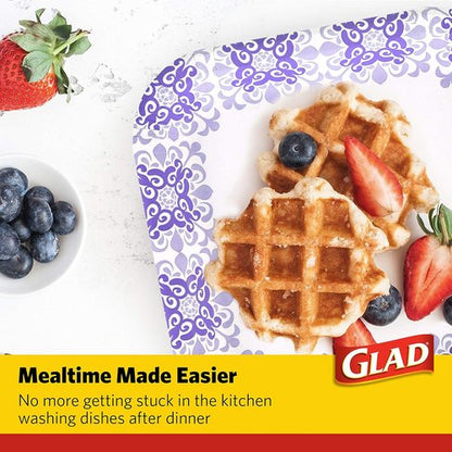 Glad Disposable Paper Plates - Soak Proof & Cut Proof | Heavy Duty, Microwaveable | 8.5" Diameter, 50 Count