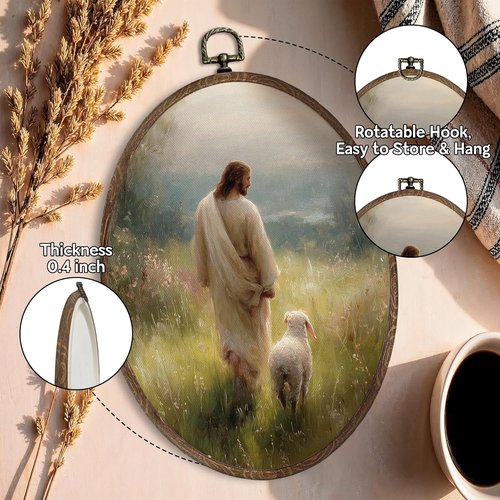 FLAWAFLOMA Christian Jesus and Lamb Wall Art - Rustic Canvas Decor for Home & Church | 8.6x11.4 Inch