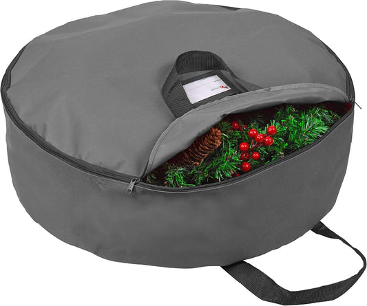 Primode Heavy Duty Wreath Storage Bag - Durable 600D Oxford Polyester for Xmas Wreaths (30", Gray)