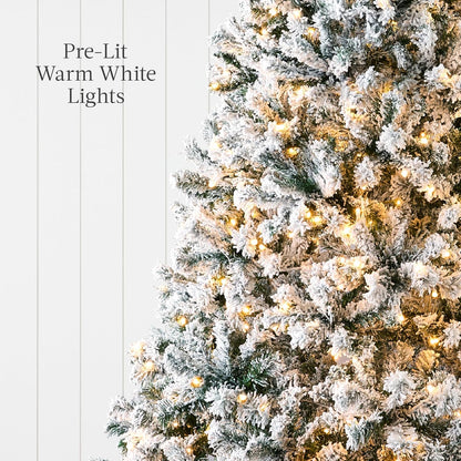Best Choice Products 9ft Pre-Lit Snow Flocked Artificial Christmas Tree - Full Appearance with Easy Assembly & Metal Stand