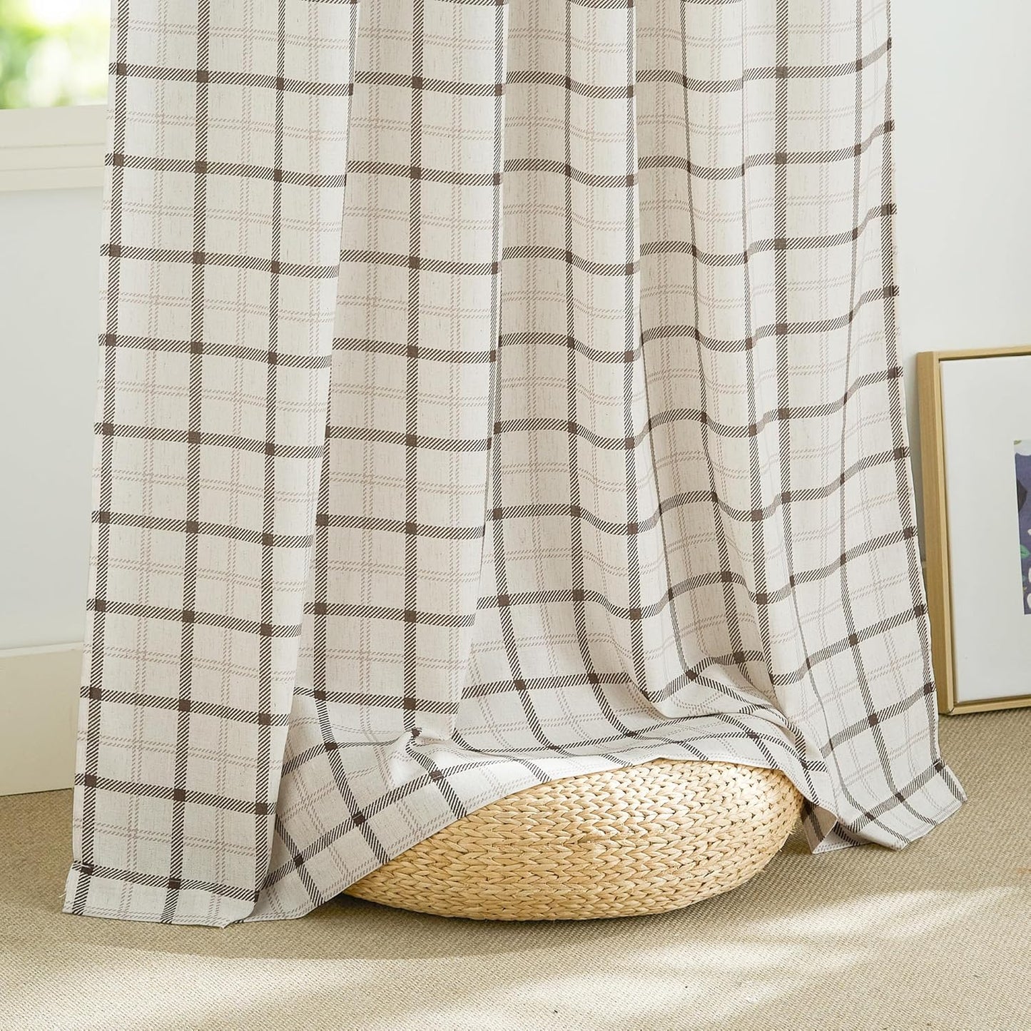 NICETOWN Plaid Window Curtain - 84-Inch Linen Sheer Drapes for Living Room & Bedroom | 52" x 84", White, 1 Pair