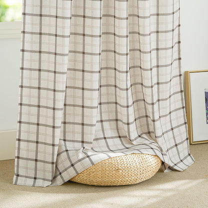 NICETOWN Plaid Window Curtain - 84-Inch Linen Sheer Drapes for Living Room & Bedroom | 52" x 84", White, 1 Pair