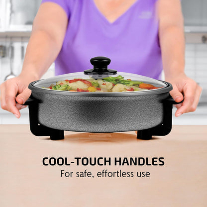 OVENTE Electric Skillet - 11.5-Inch Nonstick Frying Pan with Adjustable Temperature Control & Glass Lid