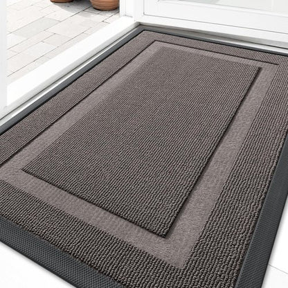 OLANLY Front Door Mat Indoor Outdoor Entrance, Waterproof All-Season, All-Weather Doormat, Sturdy Natural Rubber, Low Profile, Easy Clean Patio Porch Entryway Mat, 33x21, Taupe