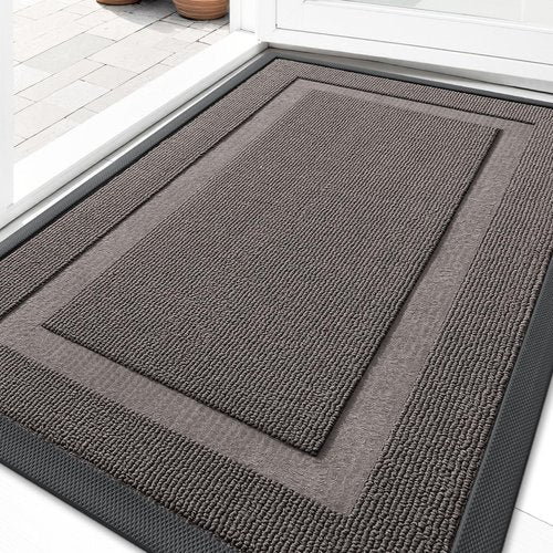 OLANLY Front Door Mat Indoor Outdoor Entrance, Waterproof All-Season, All-Weather Doormat, Sturdy Natural Rubber, Low Profile, Easy Clean Patio Porch Entryway Mat, 33x21, Taupe