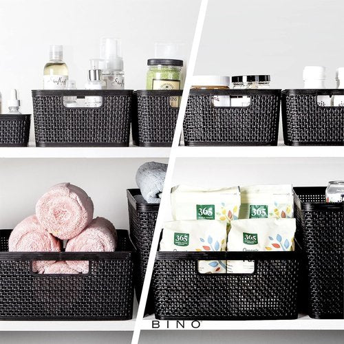 BINO Woven Plastic Basket - Large Black 3-Pack | Stylish Home Organization & Space-Saving Storage