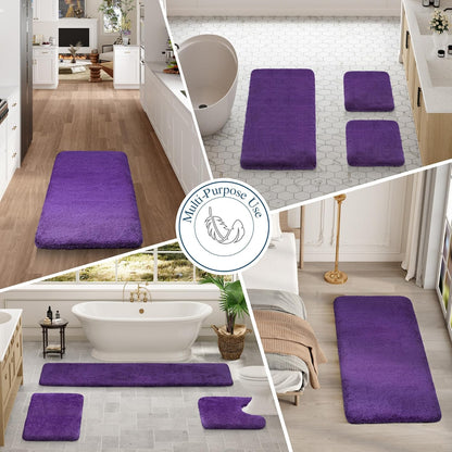 Walensee Non-Slip Bath Mat - Soft Microfiber Shaggy Rug, Water Absorbent | 16 x 24, Dark Purple
