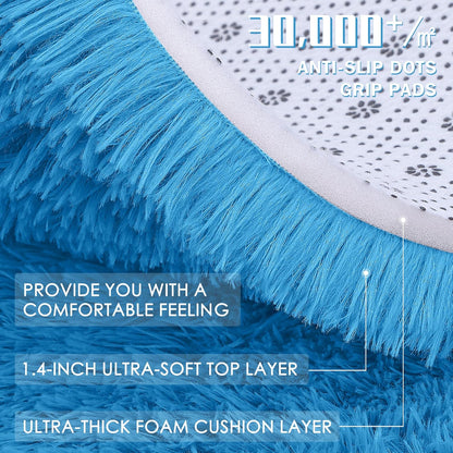 OLANLY Bright Blue Round Rug - Soft, Fluffy, Machine Washable 9 ft Circle Area Rug for Bedroom & Living Room