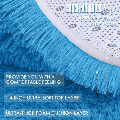 OLANLY 6x9 Machine Washable Large Area Rugs for Living Room, Bedroom, Soft Fluffy Shaggy Bedside Rug, Indoor Floor Carpet for Kids Girls and Boys, Dorms, Nursery, Home Decor Aesthetic, Bright Blue