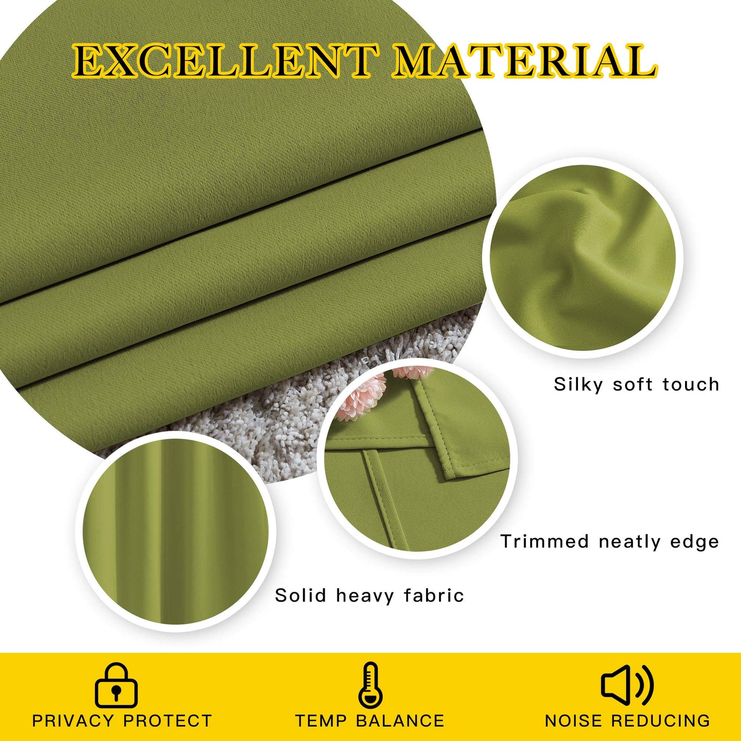 NICETOWN Light Reducing Grommet Curtains - Triple Woven Textured Soft Curtain Panels for Living Room Window Treatment Drapes for Sliding Door (W80 x L108, Fresh Green, 2 Pieces)