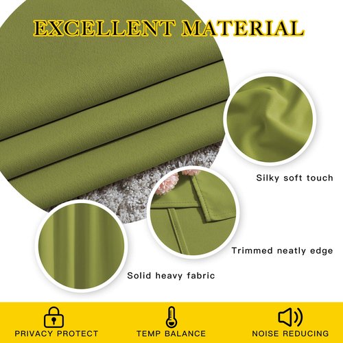 NICETOWN Fresh Green Room Darkening Curtains 102 inch Length, Grommet Energy Saving Thermal Drapes Sound Reducing Heat Blocking Window Treatments for Living Room, 2 Panels, W52 x L102