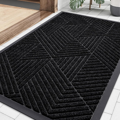 Smiry Heavy Duty Rubber Doormat - Trap Dirt & Moisture | Easy Clean Low Profile, Black (29.5x17)