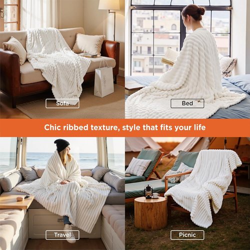 Bedsure GentleSoft White Throw Blanket - Cozy Fleece Couch Blanket, Perfect Aesthetic Gift for Women, 50x70 Inches