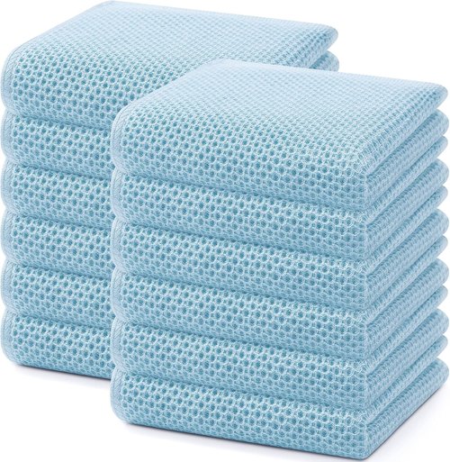 Homaxy Kitchen Dish Towels - Ultra Soft 100% Cotton Waffle Weave, Quick Drying | 13 x 28 Inches, 12-Pack, Sky Blue