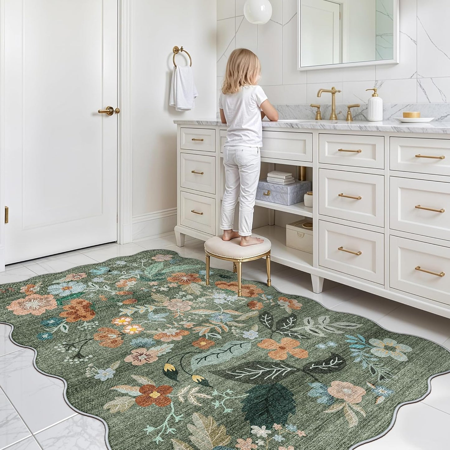 Skiennix 4x6 Living Room Area Rug - Washable Floral Design | Non-Slip & Non-Shedding Carpet for Kids Room