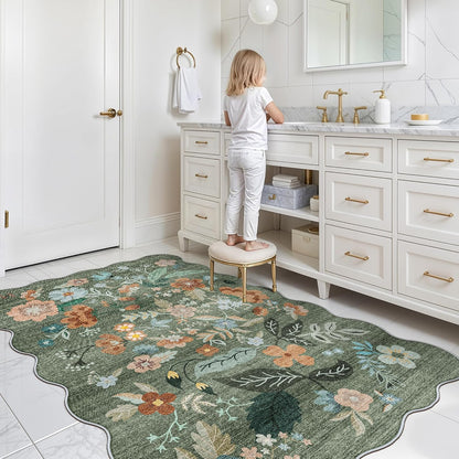 Skiennix 4x6 Living Room Area Rug - Washable Floral Design | Non-Slip & Non-Shedding Carpet for Kids Room