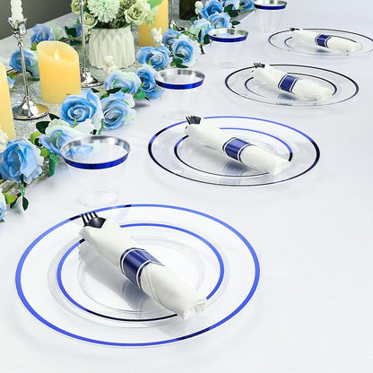 200 Pc Blue Pre-Rolled Plastic Cutlery Set - 200 Forks, Knives, Spoons + Napkins (Variation: 200PC+Blue)