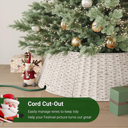 28 Inch Cream Christmas Tree Collar - Woven Cotton Rope with Metal Frame