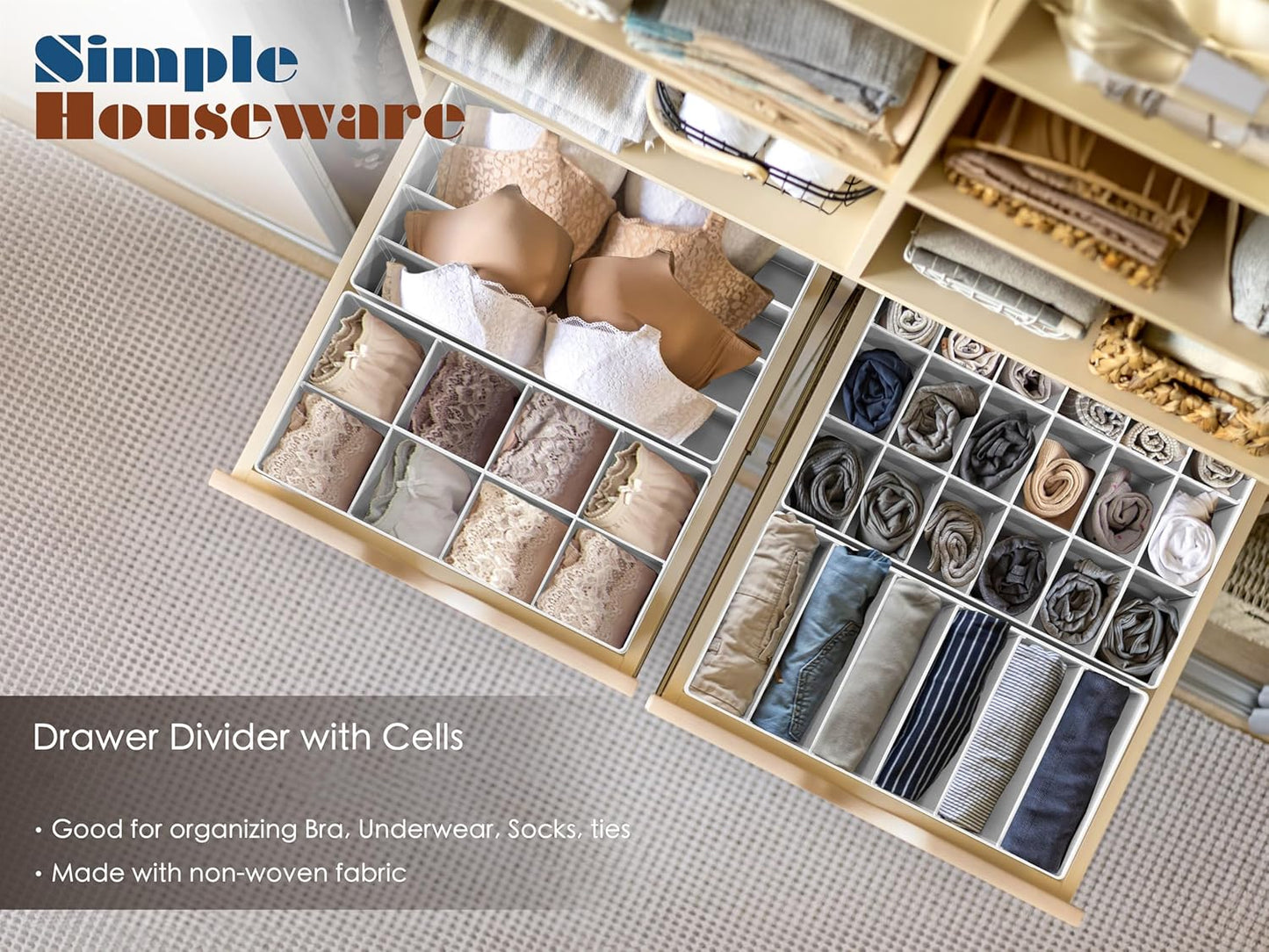 Simple Houseware Underwear Organizer - 7-Piece Drawer Divider Set in Gray for Neat Storage