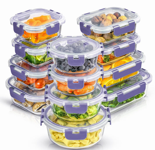 JoyJolt 24pc Borosilicate Glass Storage Containers with Lids. 12 Airtight, Freezer Safe Food Storage Containers, Pantry Kitchen Storage Containers, Glass Meal Prep Container for Lunch