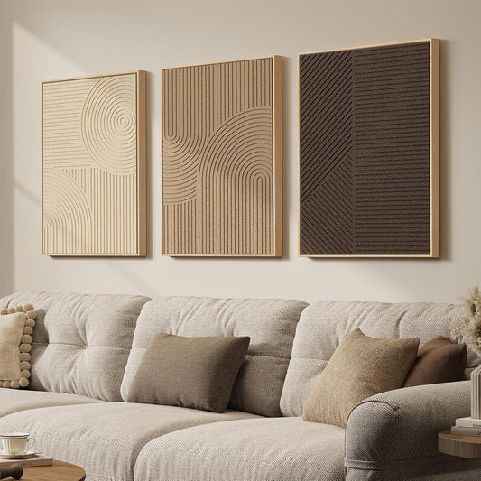 Skiennix 3D Textured Boho Wall Art - Modern Minimalist Abstract Paintings | 3-Piece Set, 16x24 In, Brown Beige Tan