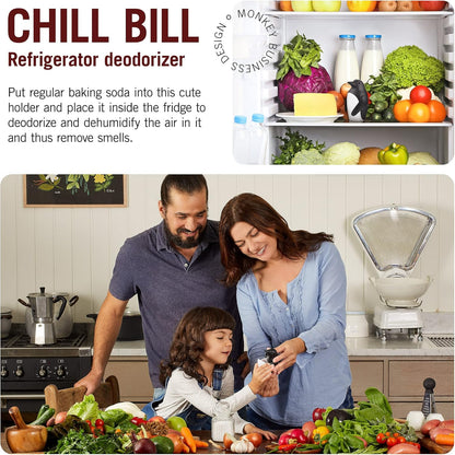 Monkey Business Chill Bill Refrigerator Deodorizer - Cute Baking Soda Container for Fresh Fridge | Kitchen Gadget