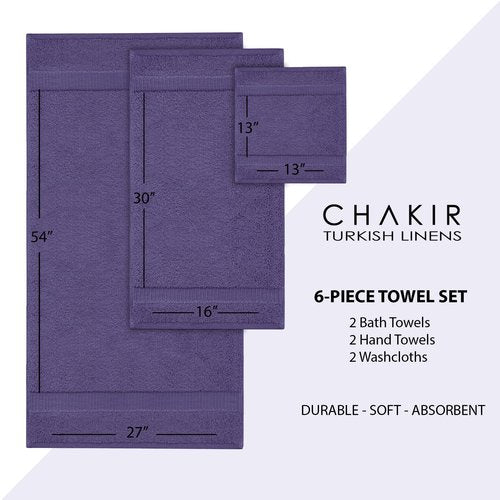 Chakir Turkish Linens Luxury Spa and Hotel Quality Premium Turkish Cotton 6-Piece Towel Set (2 x Bath Towels, 2 x Hand Towels, 2 x Washcloths)