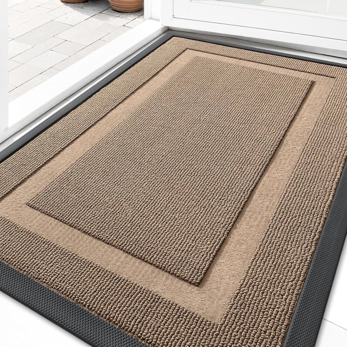 OLANLY Waterproof All-Season Front Door Mat - Sturdy Natural Rubber, Easy Clean | 33x21 Mocha
