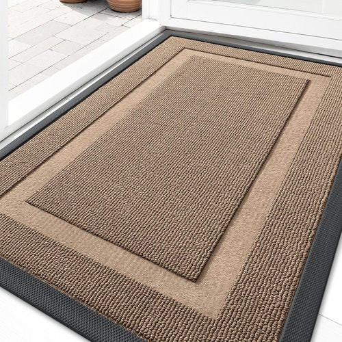 OLANLY Front Door Mat Indoor Outdoor Entrance, Waterproof All-Season, All-Weather Doormat, Sturdy Natural Rubber, Low Profile, Easy Clean Patio Porch Entryway Mat, 33x21, Mocha