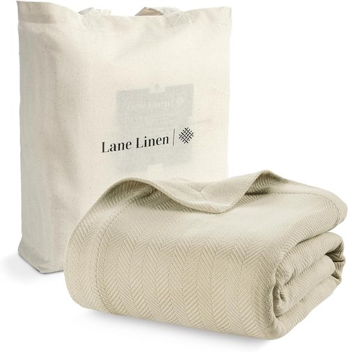 **LANE LINEN King Size Blanket - 100% Cotton, Soft & Cozy - Premium All-Season Luxury in Tan**