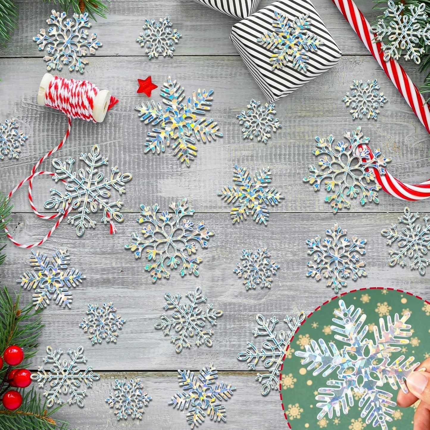Skiennix Christmas Ornaments - 36 Pack Iridescent Snowflake Decorations for Holiday Parties