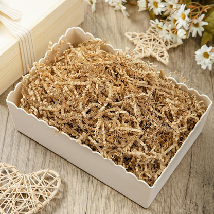 Mefleet 1/2 LB Crinkle Cut Paper Shred Filler 8 oz Brown Crinkle Shredded Paper for Gift Box - Gift Basket Bag Filler - Grass Cushion Stuffing for Easter, Mother's day, Birthday Packaging Wrapping