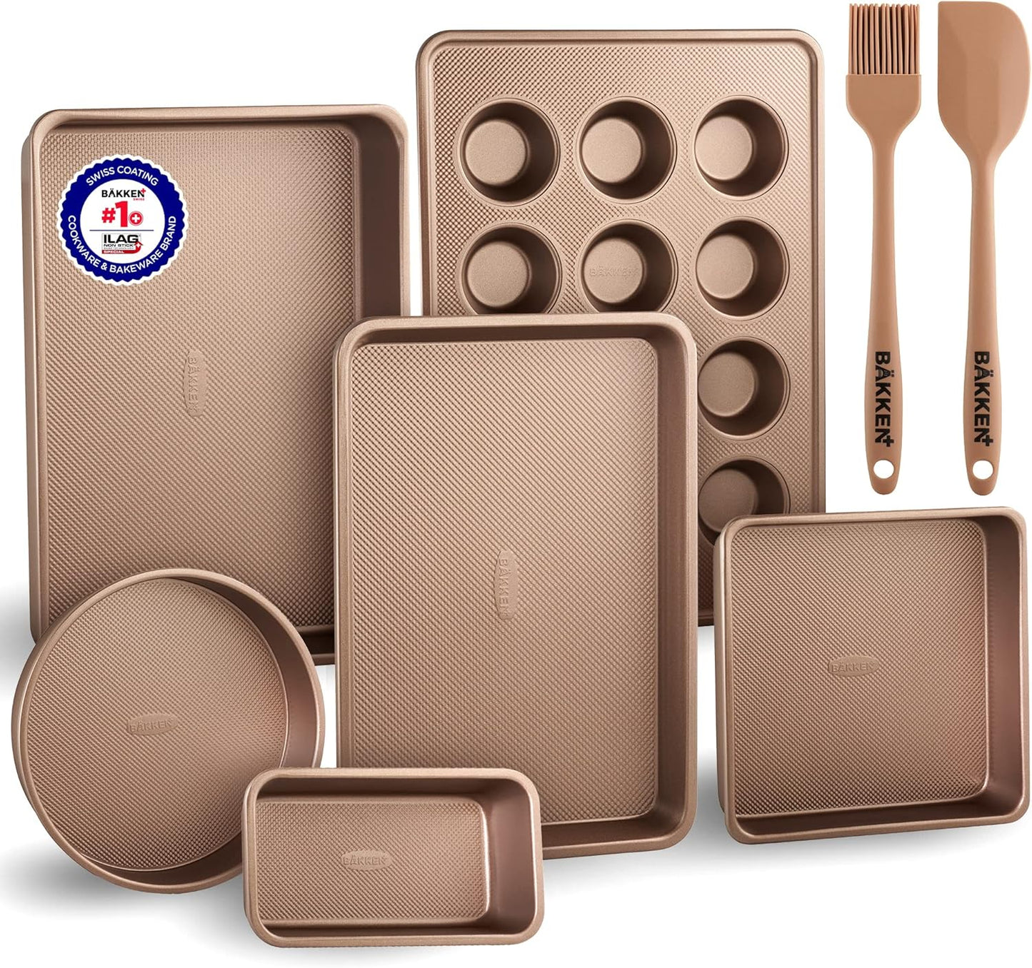 Non-Stick Bakeware Set by [Brand Name] - 8-Piece Professional Multi-Sized Baking Pans | Muffin, Loaf & More - Gold