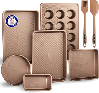 Non-Stick Bakeware Set by [Brand Name] - 8-Piece Professional Multi-Sized Baking Pans | Muffin, Loaf & More - Gold