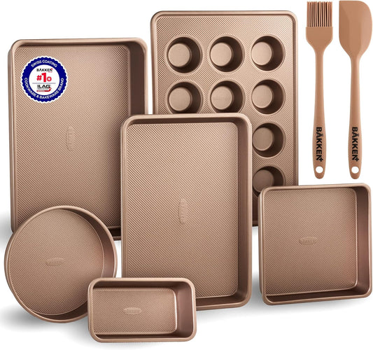 Non-Stick Bakeware Set by [Brand Name] - 8-Piece Professional Multi-Sized Baking Pans | Muffin, Loaf & More - Gold