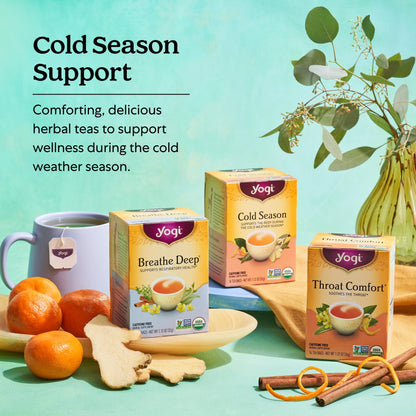 Yogi Tea Cold Season Tea - 16 Tea Bags per Pack (4 Packs) - Organic Respiratory Tea for Support During Colder Seasons - Includes Ginger, Cardamom, Cinnamon, Licorice & Eucalyptus