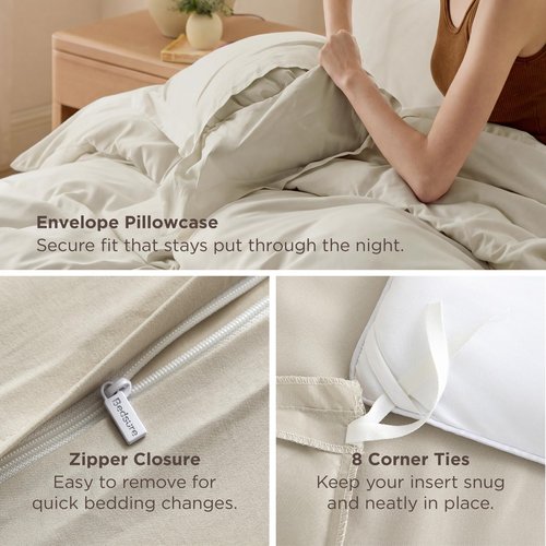 Bedsure Duvet Cover Full Size - Soft Double Brushed Bedding Set for Kids & Adults, Zipper Closure, 3 Pieces, Includes 1 Duvet Cover (80"x90") & 2 Pillow Shams, NO Comforter, Linen