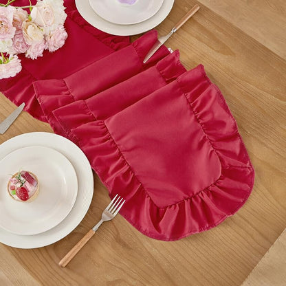 SoarDream Red Christmas Satin Ruffle Table Runner 14x118 Inch - 1 Pack
