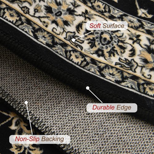 XWZO Runner Rug 2x6ft, Washable Hallway Runner with Non-Slip Backing, Spill Stain Resistant Floor Mat for Entryway Corridor Bedroom Kitchen Farmhouse, Soft Low-Pile Area Carpet, Black
