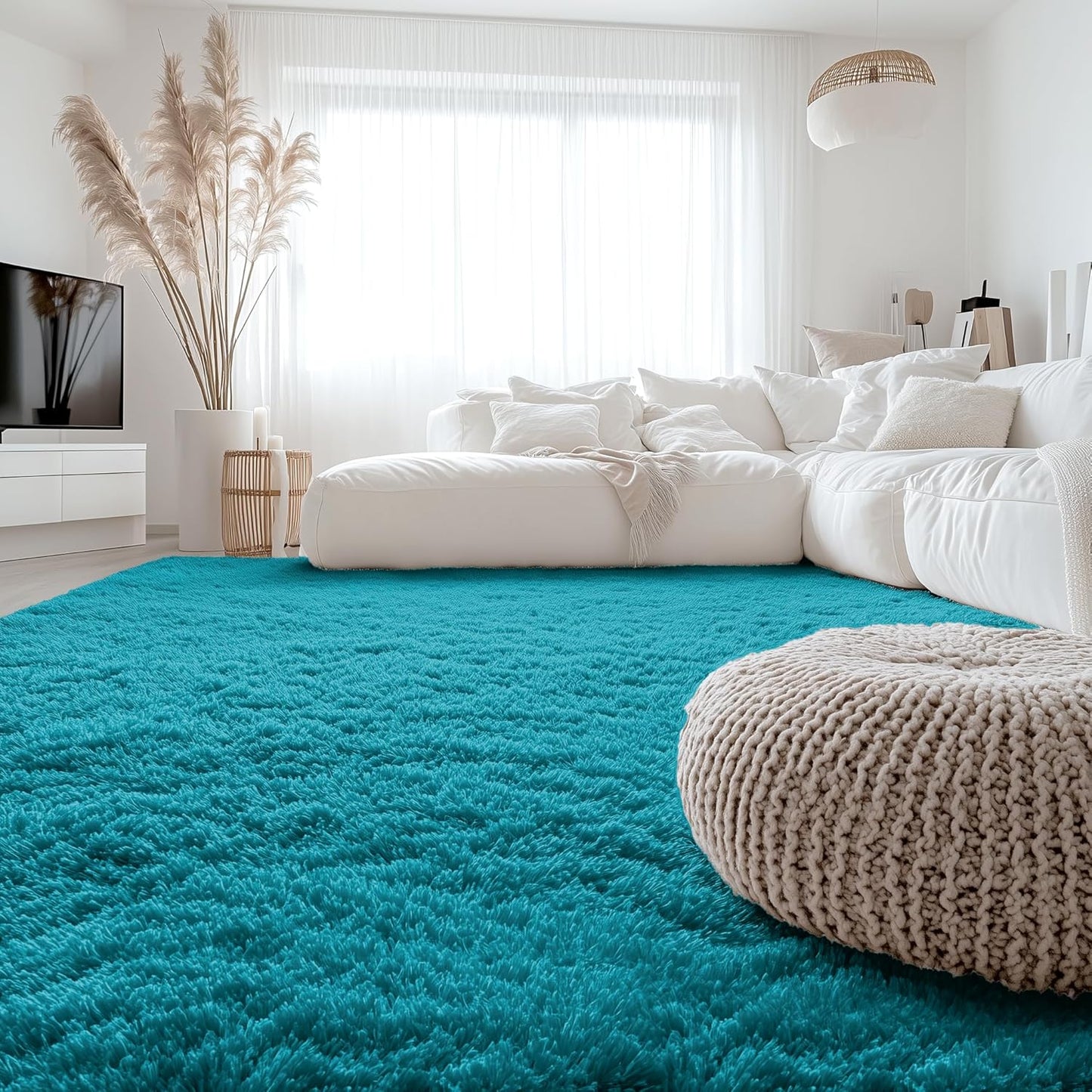 OLANLY Large Area Rug - Soft Fluffy Shaggy Indoor Carpet for Living Room & Bedroom | Teal 6x9 ft