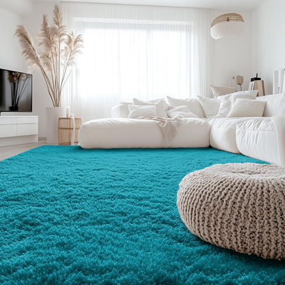 OLANLY Large Area Rug - Soft Fluffy Shaggy Indoor Carpet for Living Room & Bedroom | Teal 6x9 ft