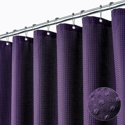 Dynamene Extra Long Shower Curtain,96 Inch Long Waffle Weave Heavy Duty Thick Fabric Bathroom Shower Curtain, Neutral Weighted Hotel Bath Curtain Set with 12 Plastic Hooks,72x96,Purple