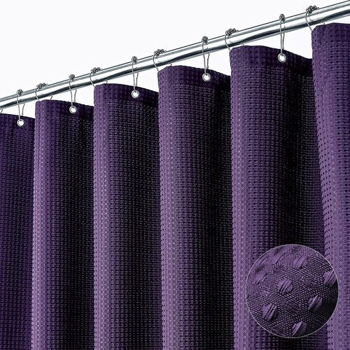 Dynamene Extra Long Shower Curtain,96 Inch Long Waffle Weave Heavy Duty Thick Fabric Bathroom Shower Curtain, Neutral Weighted Hotel Bath Curtain Set with 12 Plastic Hooks,72x96,Purple