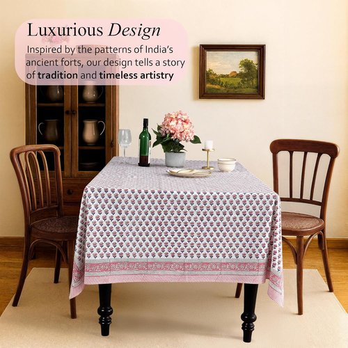 CPG Tablecloth - 100% Cotton Square Table Cover | 60x60 Inch Indian Block Print - Pink Sapphire